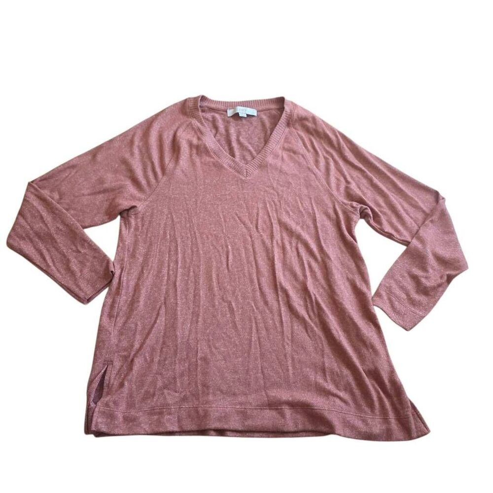 Loft womens Sz S heathered burn orange coral long sleeve sweater top light weigh